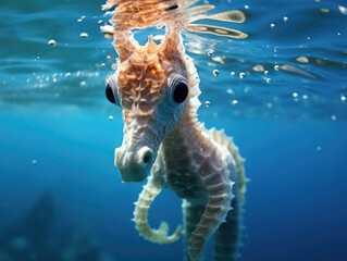 Canvas Print - A close-up of a sea horse in the water. Generative AI.