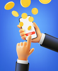 Aufkleber - Man using smartphone to pay via internet. 3d vector illustration