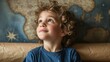 © Natalia - A young boy is looking up at a map. Generative AI.