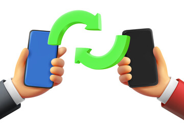 Aufkleber - File transfer concept with two smartphones. 3d vector illustration
