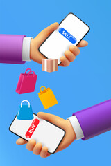 Aufkleber - Marketing via smartphone. 3d vector illustration
