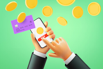 Aufkleber - Man making payment via smartphone. 3d vector illustration
