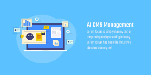 Wall Mural - cms technology powered with ai, ai driven cms software, content management system, landing page vect