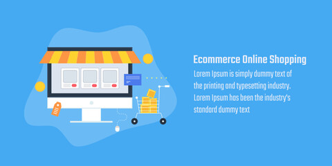 Wall Mural - ecommerce website selling online, people buying from online store, online payment and delivery for e