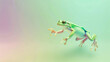 Green exotic frog jumping on a pastel.