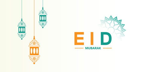 Wall Mural - Eid Mubarak wishes or greeting card social media eid al fitr post , banner, design with yellow green background with moon or golden lantern and yellow mandala vector illustration