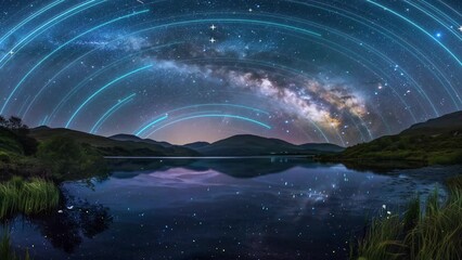 Wall Mural - amazing night sky view. space background. incredibly beautiful milky way with stars. seamless loopin