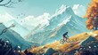 A cyclist is swiftly pedaling through mountainous terrain, enjoying the beauty of nature.