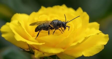 Sticker -  Bee in a yellow rose, a symbol of nature's harmony