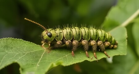 Sticker -  Vibrant green caterpillar on leafy green background