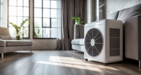 Poster -  Modern living room with sleek white fan