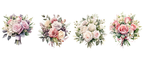 Wall Mural - Beautiful bouquet of isolated pink and white flowers, including roses and tulips, perfect for weddings, anniversaries, or Valentine's Day decorations