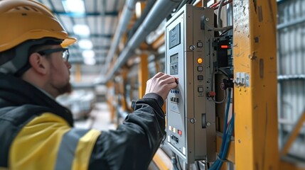 Aufkleber - A technician installing an energy meter for at a large factory warehouse. Generative AI.