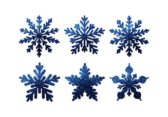 Wall Mural - set of blue snowflakes in glitter collection of decorative elements for the christmas holiday. vecto