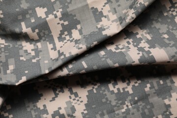 Poster - Texture of crumpled camouflage fabric as background, top view