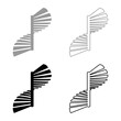 Spiral staircase circular stairs set icon grey black color vector illustration image solid fill outline contour line thin flat style