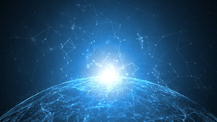 Wall Mural - artistic 3d cyberspace sphere with glowing lines illustration background.