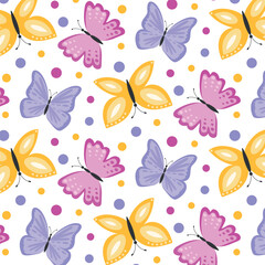  Seamless polka dot pattern with cute butterflies.