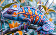 Vibrant Digital Art of a Colorful Chameleon.