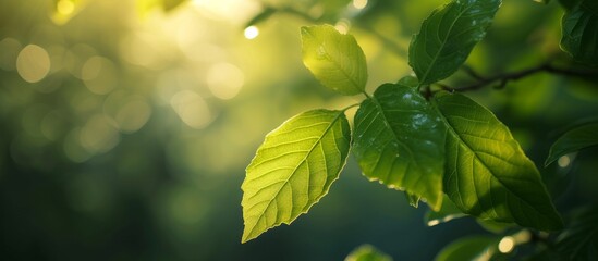 Wall Mural - Close-up of a vibrant green leaf with small leaves growing on it, showcasing the beauty of nature