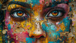 A Realistic Graffiti of a Woman�s Face and a Colorful Holi Mural