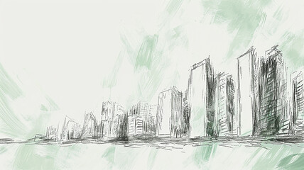 Wall Mural - Urban landscape in graphic style on a white background, high-rise buildings in sketch technique