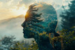 © Anna - Outline of a woman head containing a serene landscape background, symbolizing the concept of inner peace and mental tranquility with copy space