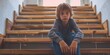 schoolboy boy sitting on the steps bullying Generative AI
