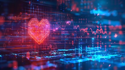 Capture the heartbeat of the digital age, with binary code pulsating across technology backgrounds