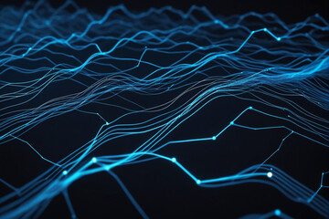 Leinwandbilder - Cyber big data flow. Blockchain blue data fields. Network line connect stream