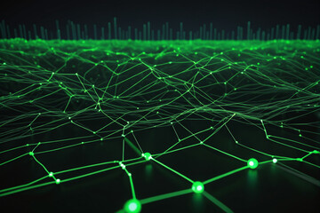 Leinwandbilder - Cyber big data flow. Blockchain green data fields. Network line connect stream