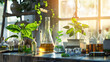 Science Lab with Glassware and Plants in Digital Art Style