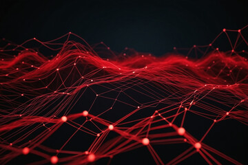 Leinwandbilder - Cyber big data flow. Blockchain red data fields. Network line connect stream