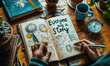 © Bartek - Inspirational message Everyone Has a Story displayed on a notebook with a pen, clock, and notepads on a desk, evoking storytelling and personal journeys