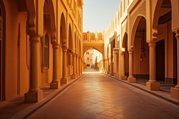 Traditional Arabian Street, Warm Colors, Traditional Historical District Arabic Architecture, Middle East