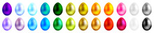 Colorful Easter egg icons set. Collection of 24 realistic and colored Easter eggs