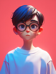 Wall Mural - 3D rendering of cute cartoon boy, boy wearing glasses 3D effect character illustration