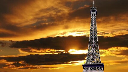 Wall Mural - Eiffel Tower in Paris, France (against the background of the sunset, 4K, time lapse, with zoom)  