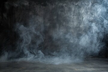 Wall Mural - Empty dark abstract cement wall and studio room with smoke float up interior texture for display products wall background.