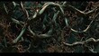 Abstract twisted vines and thorns entangled in darkness. Sinister, eerie, tangled, creepy, wild, overgrown, shadowy, vegetation, mysterious, tangled, menacing. Generated by AI.