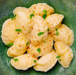 Wall Mural - dumplings with cottage cheese close up top view