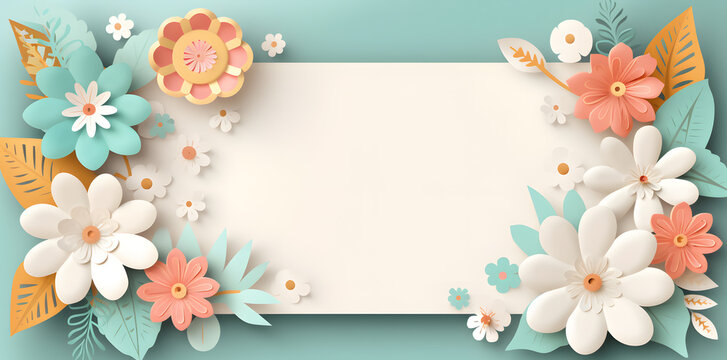 Framework for photo or congratulation with paper blossom and flowers. Woman's day, 8 march, Easter, Mother's day, anniversary greeting card