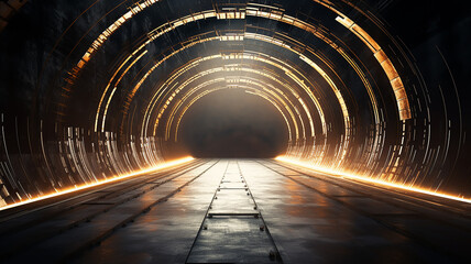 Wall Mural - glowing futuristic fantasy tunnel abstract background path of the future