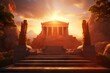 © Surachetsh - panorama of an ancient Greek rock temple, where twilight casts its enchanting glow upon the Doric column ruins, evoking a sense of timeless majesty.