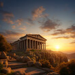 © Surachetsh - panorama of an ancient Greek rock temple, where twilight casts its enchanting glow upon the Doric column ruins, evoking a sense of timeless majesty.