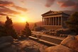 © Surachetsh - panorama of an ancient Greek rock temple, where twilight casts its enchanting glow upon the Doric column ruins, evoking a sense of timeless majesty.