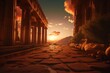 © Surachetsh - panorama of an ancient Greek rock temple, where twilight casts its enchanting glow upon the Doric column ruins, evoking a sense of timeless majesty.