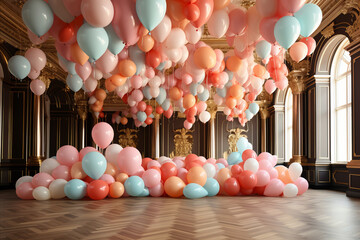 A room filled with an abundance of colorful balloons for event celebration.