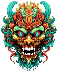  Ethnic mask of evil head in traditional ethnic oriental style.