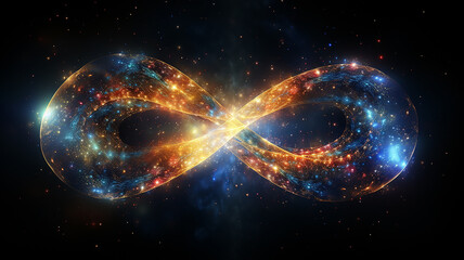 Wall Mural - glowing multicolored infinity symbol galaxy black cosmos, singularity sign isolated on background